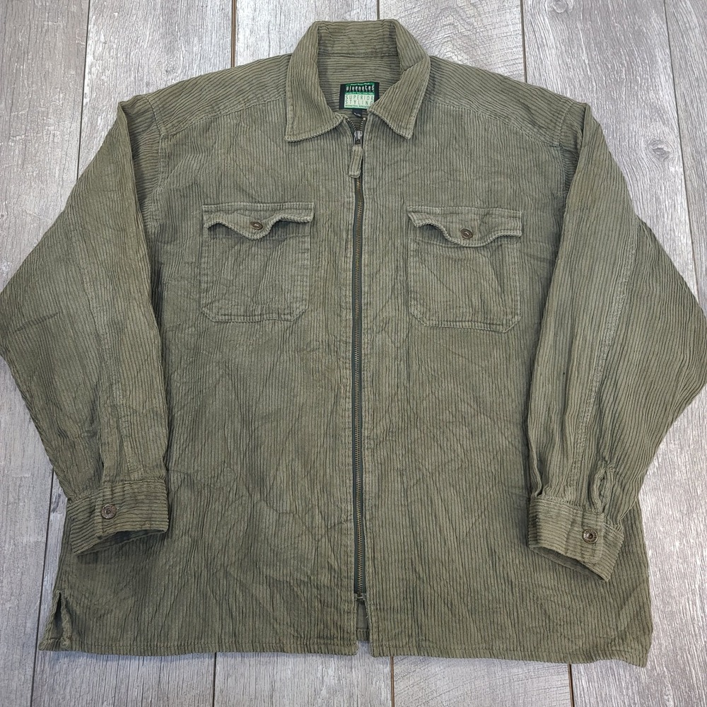 Bluenotes Shirt Jacket Mens XL Green Wide Whale Corduroy Full Zip Long Sleeve